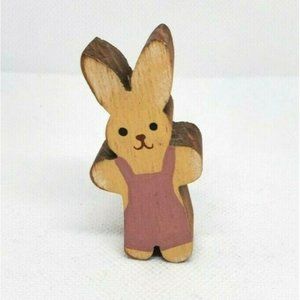 Pink And White Vintage 1988 Pat Kudron Wooden Miniature Bunny Shelf Sitter